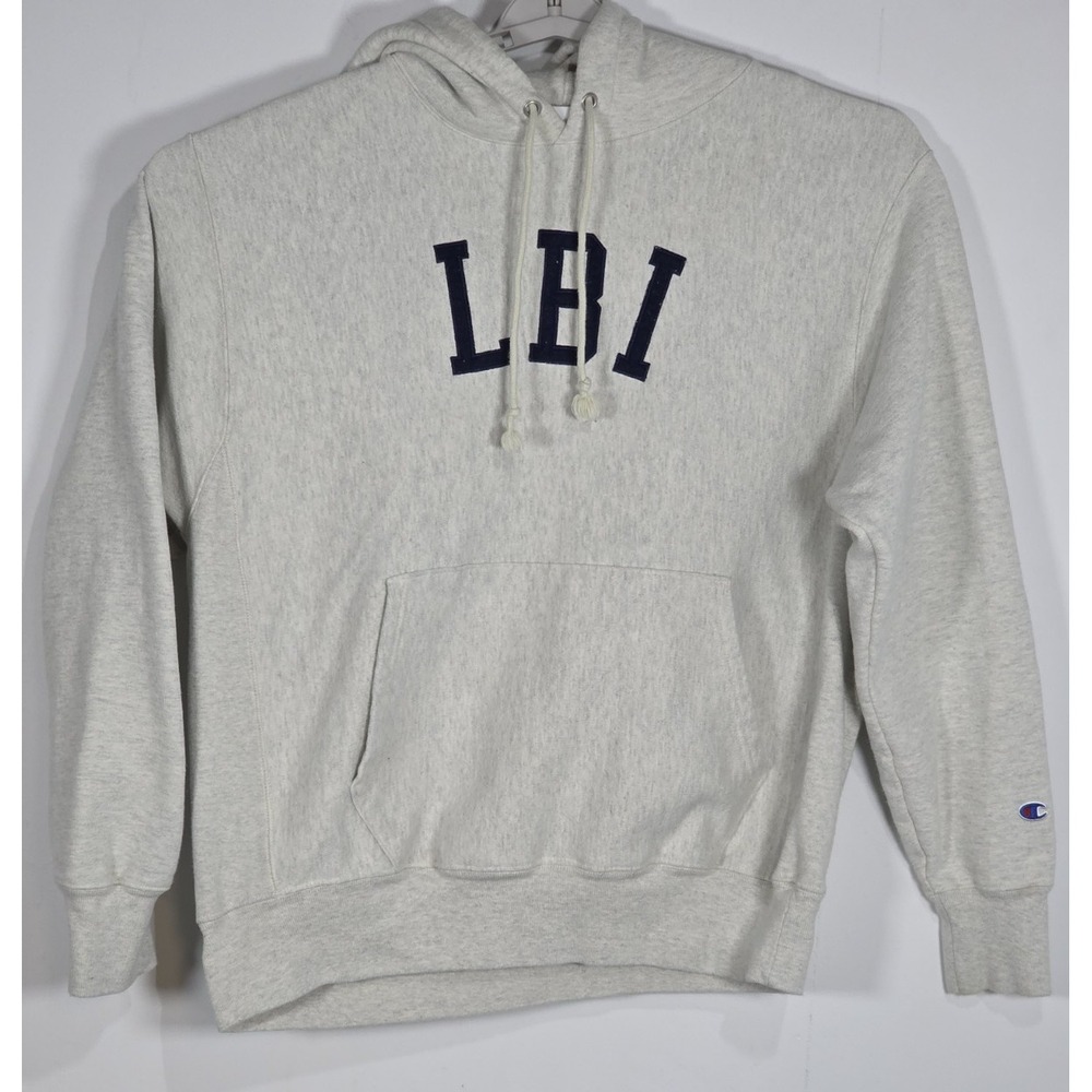 Champion Womens Large Reverse Weave Hoodie Sweatshirt Gray Long Beach Island LBI